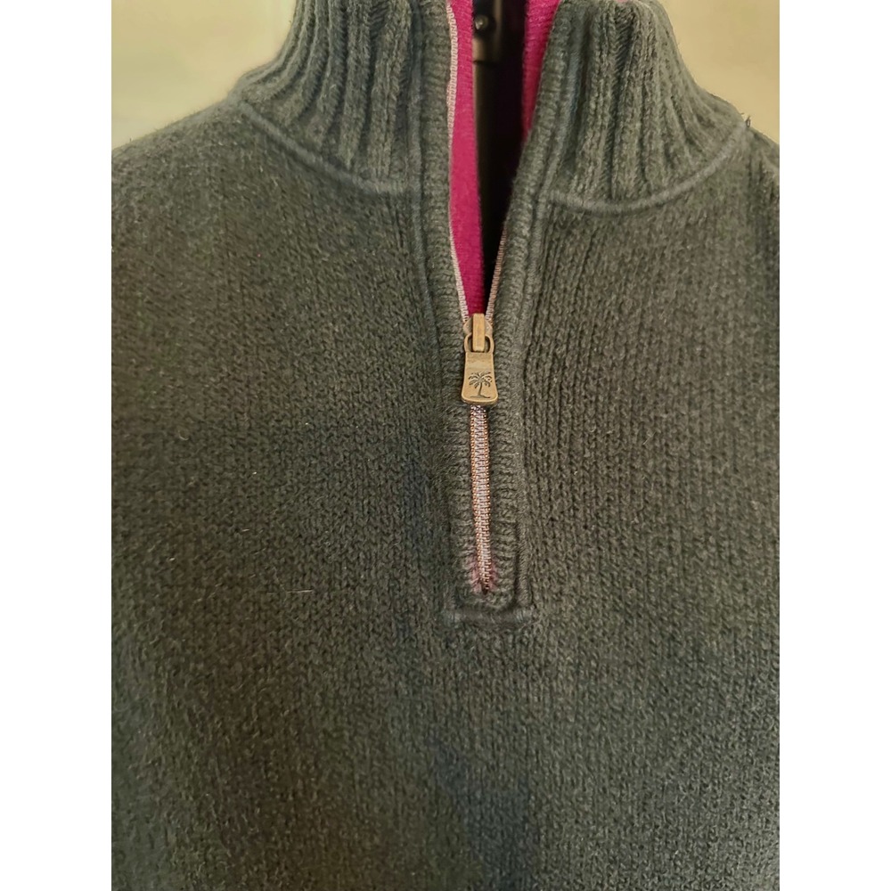 Tommy Bahama Mens Quarter Zip Sweater Charcoal Gray Knit Pullover XL/Prep/Fall